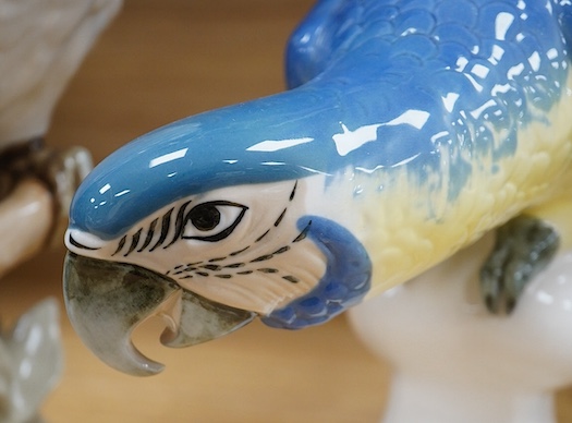 A Royal Dux porcelain model of a parrot and cockatoo, tallest 38cm. Condition - fair